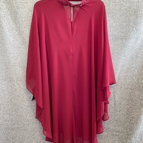 22. SLNY 2Pc Sleeveless V Neck Shift Dress Embellished Neck Shear Overlay Sz 10 - Picture 9 of 11